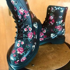 NEVER WORN! Floral on black boots with a punk edge